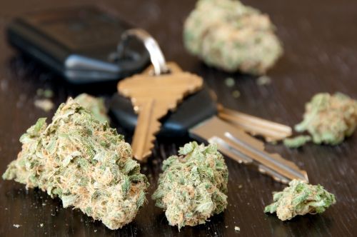 Marijuana lying on a table next to car keys - proving impairment marijuana dwi concept